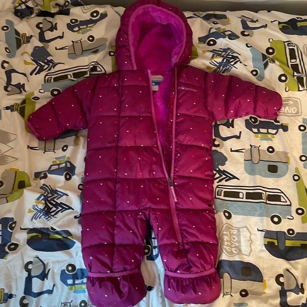 Purple Columbia snowsuit 6-12 months